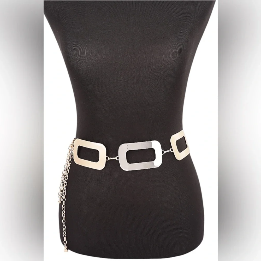 Gold or Silver Oversized Link Buckle Waist Station Statement  Belt